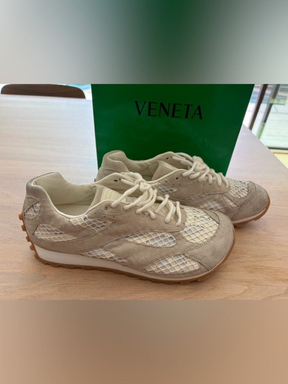 Bottega Veneta white Suede Mesh or it Sneakers 40